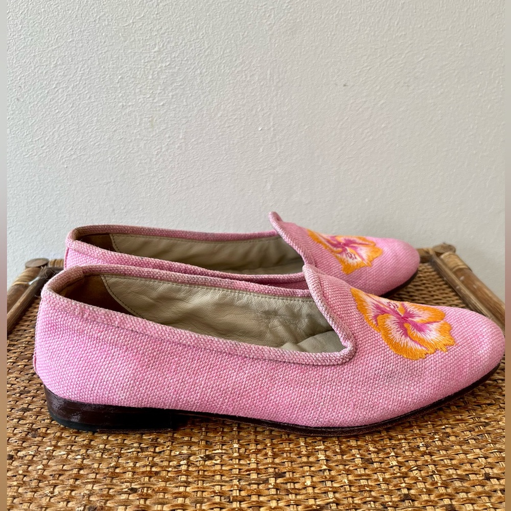 Stubbs & Wootton Pink Embroidered Floral Canvas Loafers - Picture 4 of 7